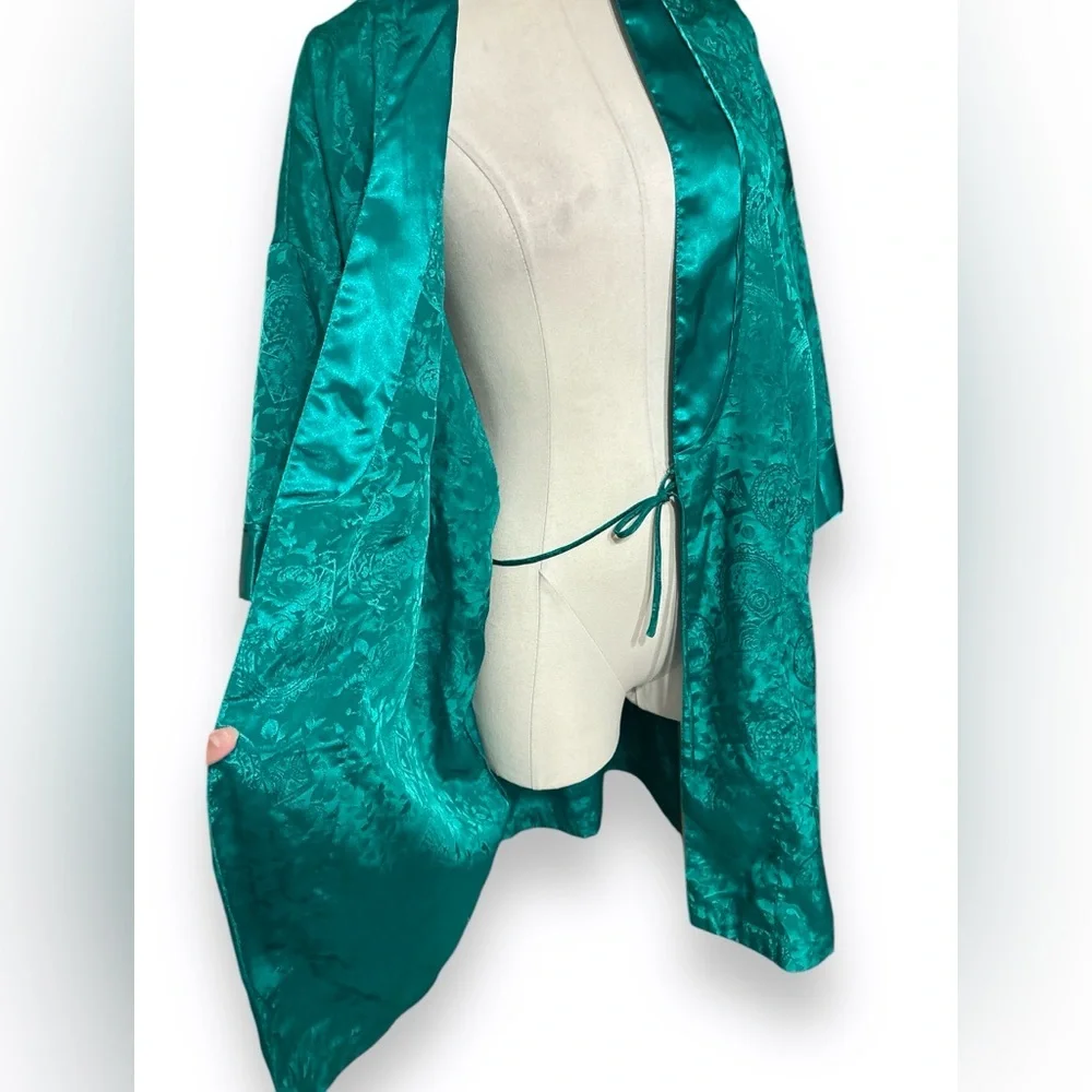 VICTORIA’S SECRET Emerald Green Silky Jacquard Robe GOLD LABEL VINTAGE